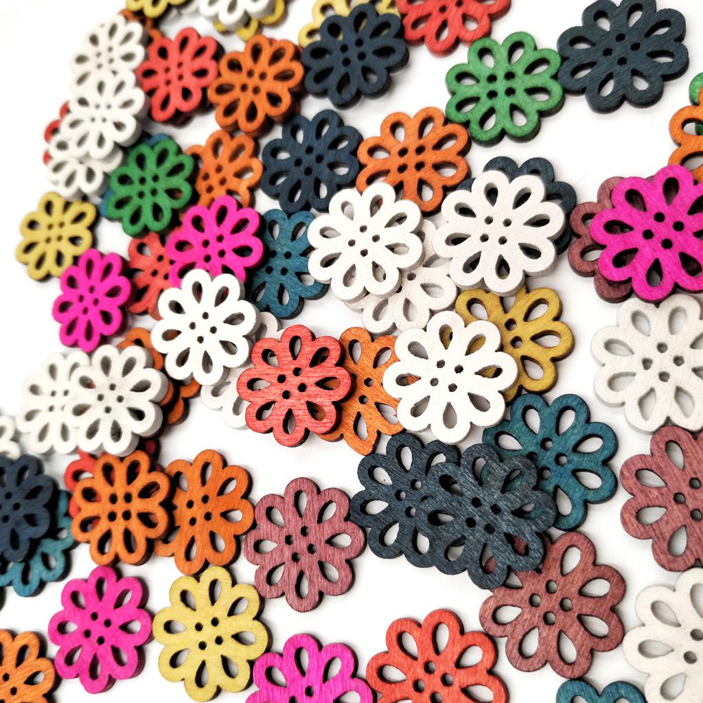 100 Chiếc Màu Hỗn Hợp Rỗng Hoa Gỗ Nút 4 Lỗ Cho May Thêu Sò