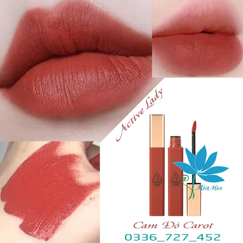 Son Kem Lì 3CE Cloud Lip Tint Active Lady - Sắc Hồng Cam Đất Tự Nhiên Tôn Da [NHẬP KHẨU CHÍNH HÃNG]