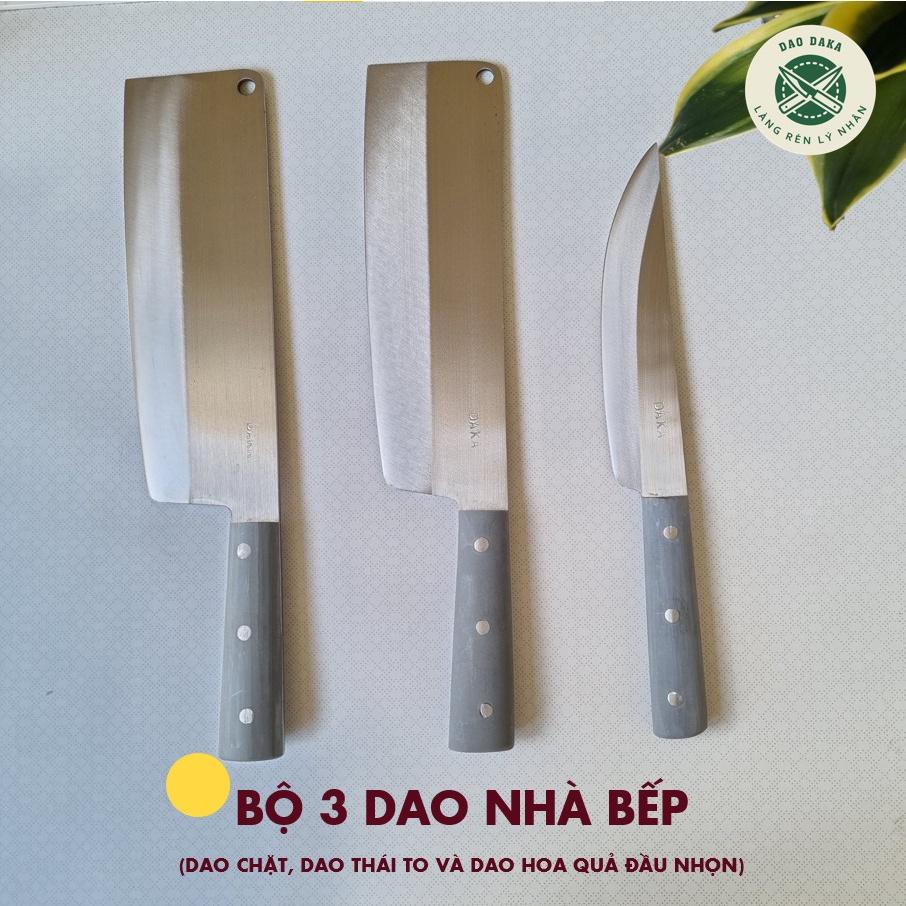 Combo dao nhà bếp - Chặt, pha và hoa quả thép Nhật trắng không gỉ - Chuôi nhựa