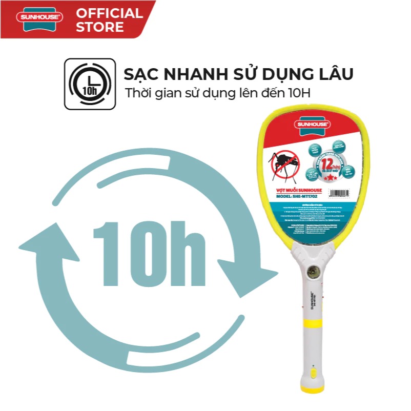 Vợt muỗi Sunhouse SHE-MT1702, màu vàng - HÀNG CHÍNH HÃNG