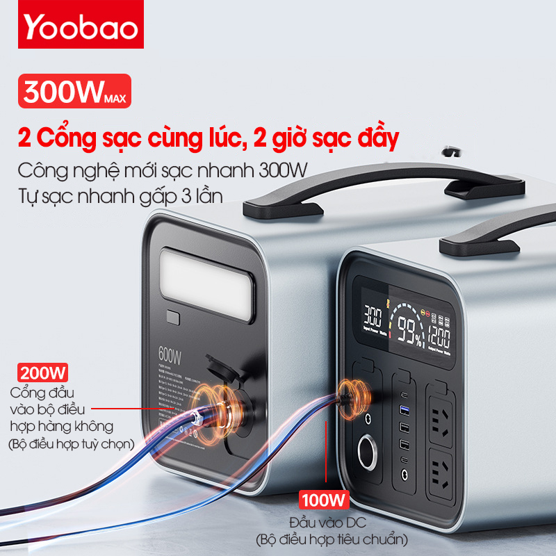 Trạm Sạc Dự Phòng Khẩn Cấp Yoobao EN600S Dung Lượng Lớn 148800mAh/ 600W/ Sạc Nhanh PD 60W Tích Hợp Đèn Pin Có Thể Mang Đi Dã Ngoại Ngoài Trời Và Sạc Nhiều Thiết Bị-Hàng Chính Hãng