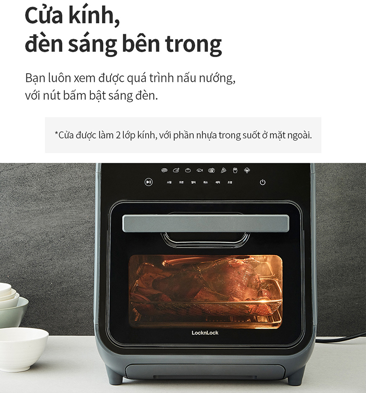 Lò nướng chân không kết hợp chức năng hấp Lock&Lock EJF693GRY Steam Air Fryer Oven - Hàng chính hãng