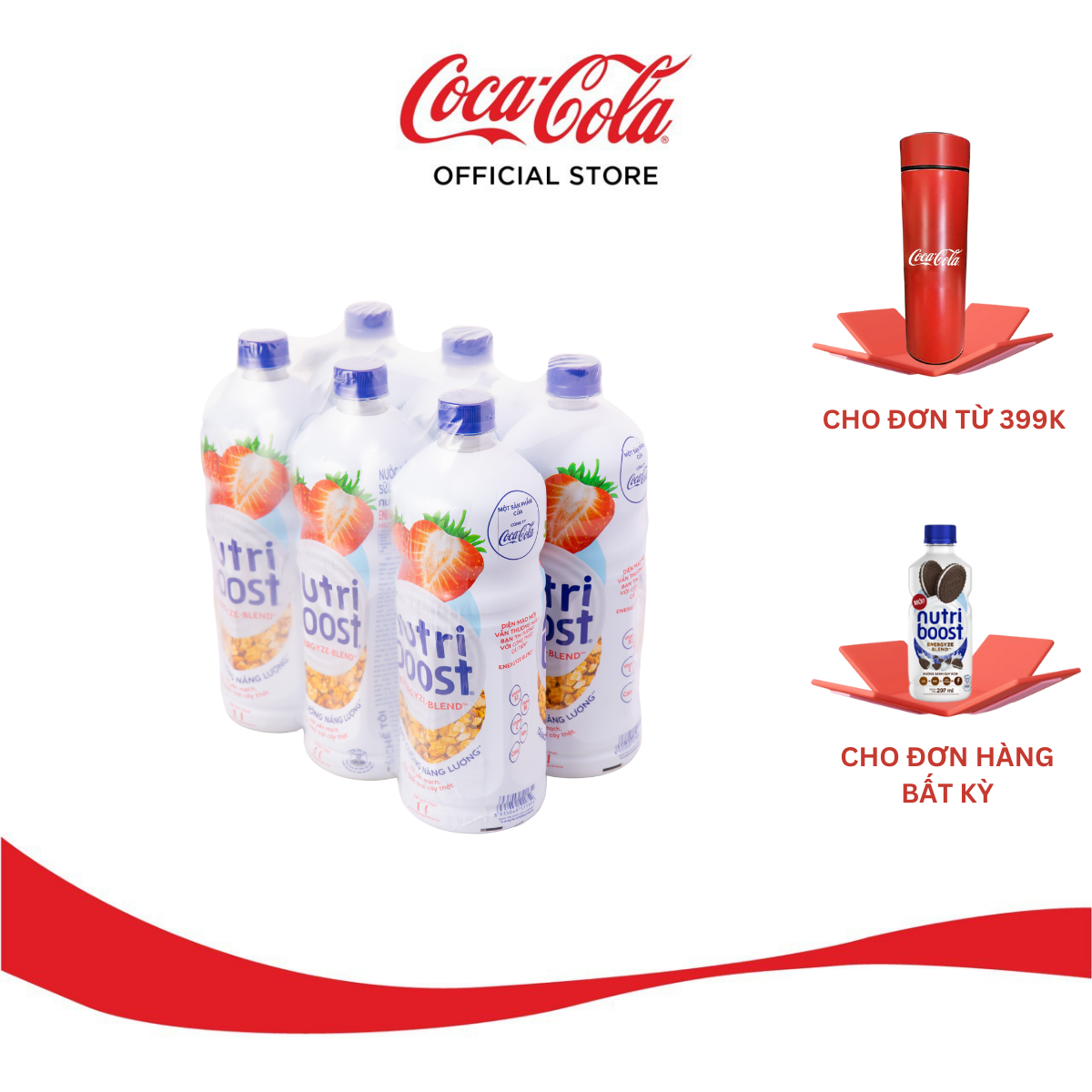 Lốc 6 Chai Sữa Nutri Boost Hương Dâu Chai 1L/Chai Sale 4.4 Coca-Cola Official Store