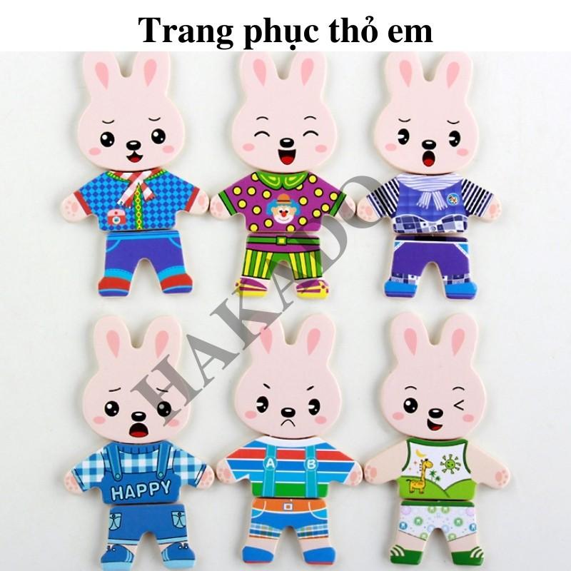 Đồ chơi gỗ thay trang phục gia đình thỏ cho bé