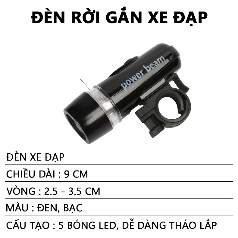 Đèn Rời Gắn Xe Đạp Sử Dụng Pin AAA Gồm Đèn Trước Và Đèn Hậu 5 Bóng Led Cực Sáng Cleacco