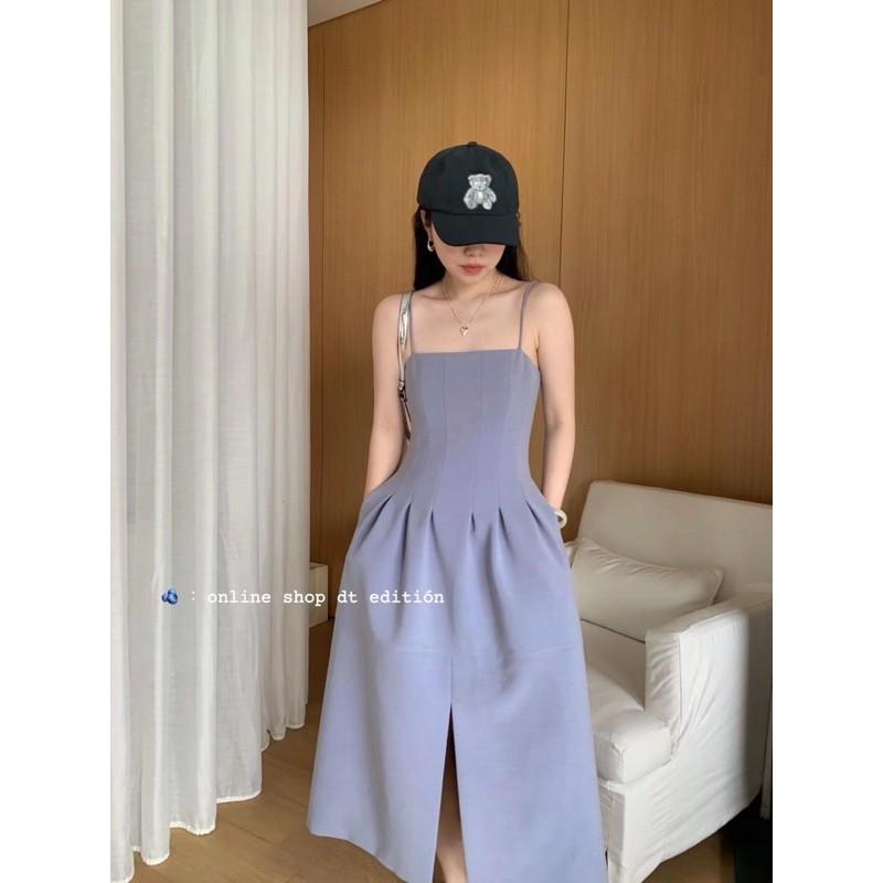 Váy DT 2 dây thân xếp ly bồng HQ