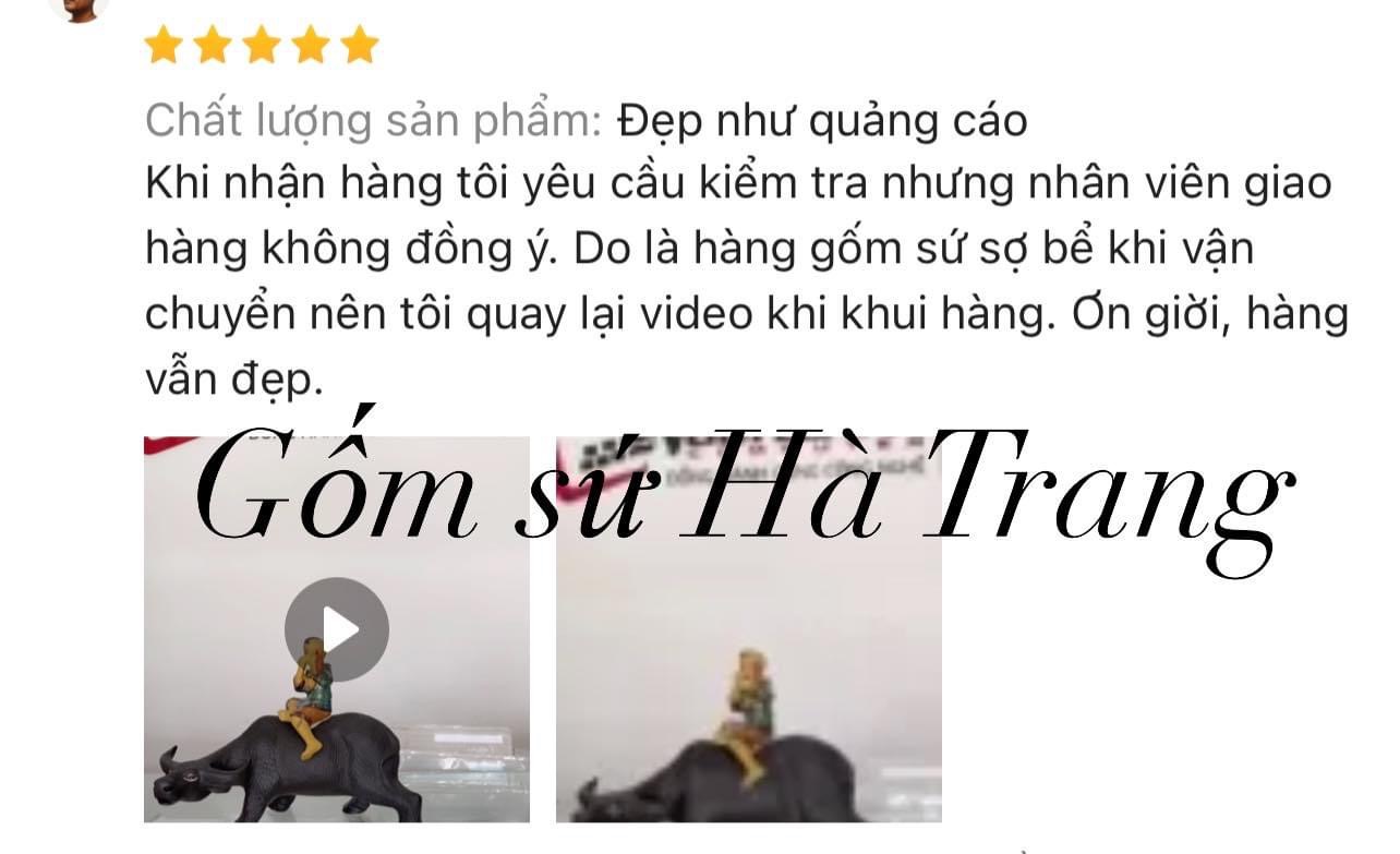 Tượng mục đồng chăn trâu gốm sứ Bát Tràng size 33cm