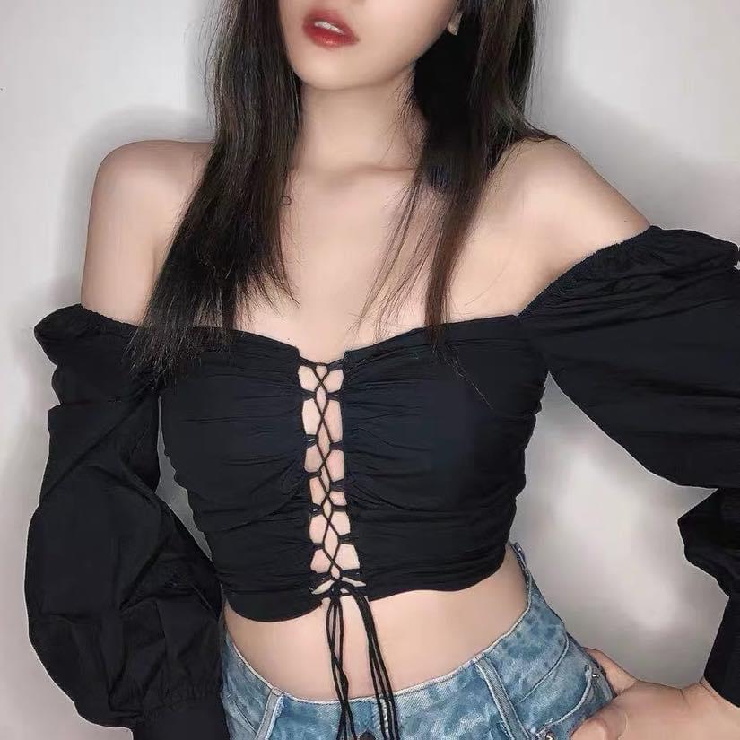 (ẢNH THẬT) Áo Croptop Đan Dây Tay Dài Daisy (TRẮNG+ĐEN