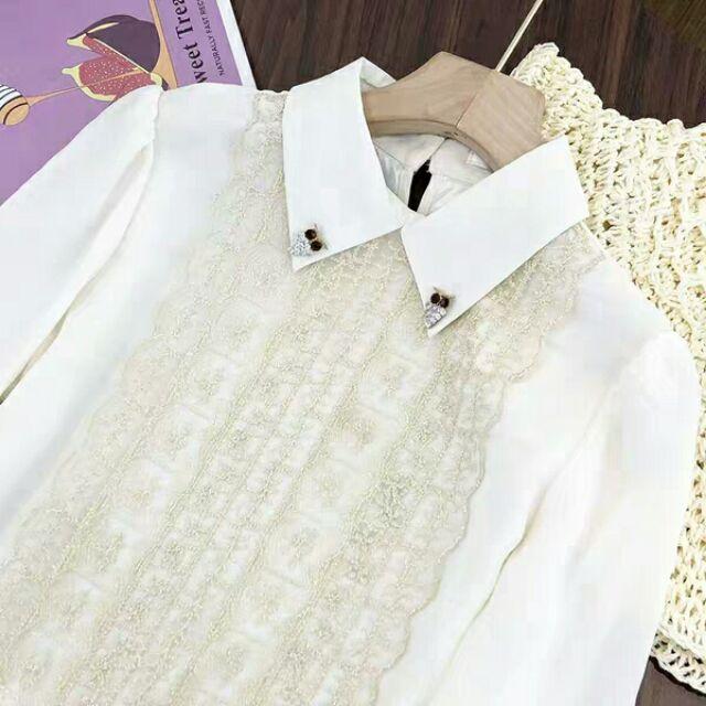Áo sơ mi bẻ cổ, Áo kiểu nữ cổ V thêu ren