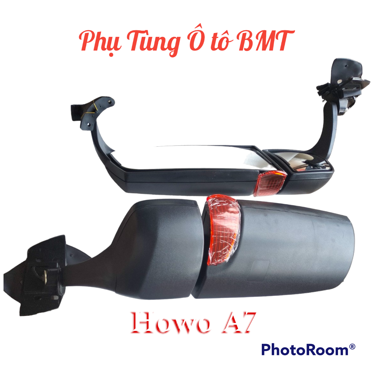 Gương chiếu hậu tổng thành xe Howo A7. Loại gương điện, trái phải khác nhau, xi nhan tích hợp trên gương