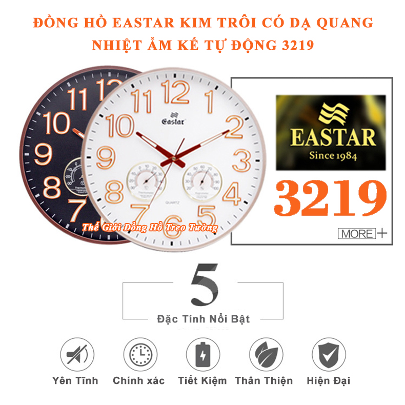 Đồng Hồ EASTAR Mặt Tròn có DẠ QUANG và Đồng hồ CƠ Đo NHIỆT ĐỘ &amp; ĐỘ ẨM - Máy KIM TRÔI - Tặng Pin Maxell