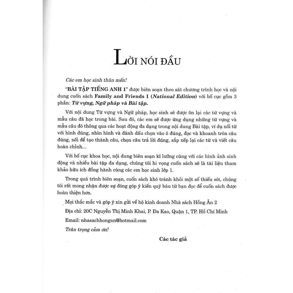 Sách - Bài Tập Tiếng Anh + Tập Viết Tiếng Anh Lớp 1 - Bộ Sách Family And Friends 1 National Edition - Combo 2 Cuốn - Hồng Ân