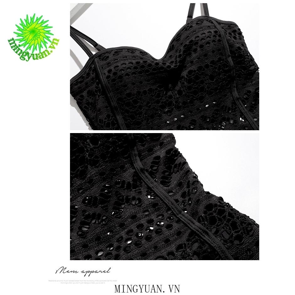 Hollow black woman bikini one-piece bikini swimwear with skirt