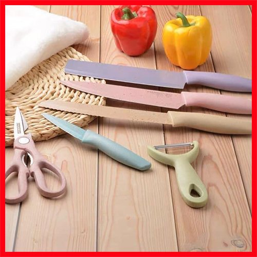 Bộ Dao Làm Bếp Lúa Mạch 6 Món Kháng Khuẩn Nhiều Màu Sắc, Siêu Sắc Bén