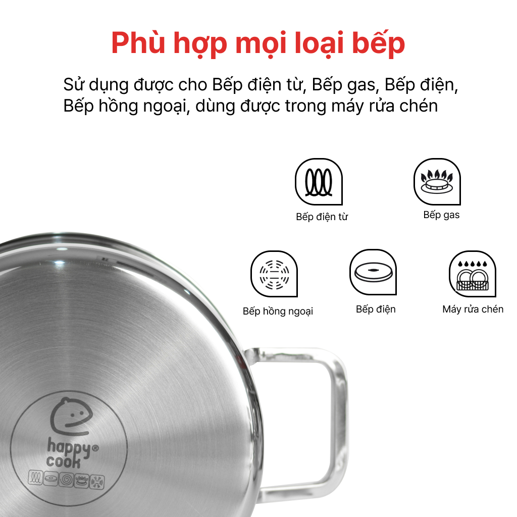Bộ nồi Inox cao cấp 3 lớp đáy liền Happy Cook Tres+ HCS-TRP6PC