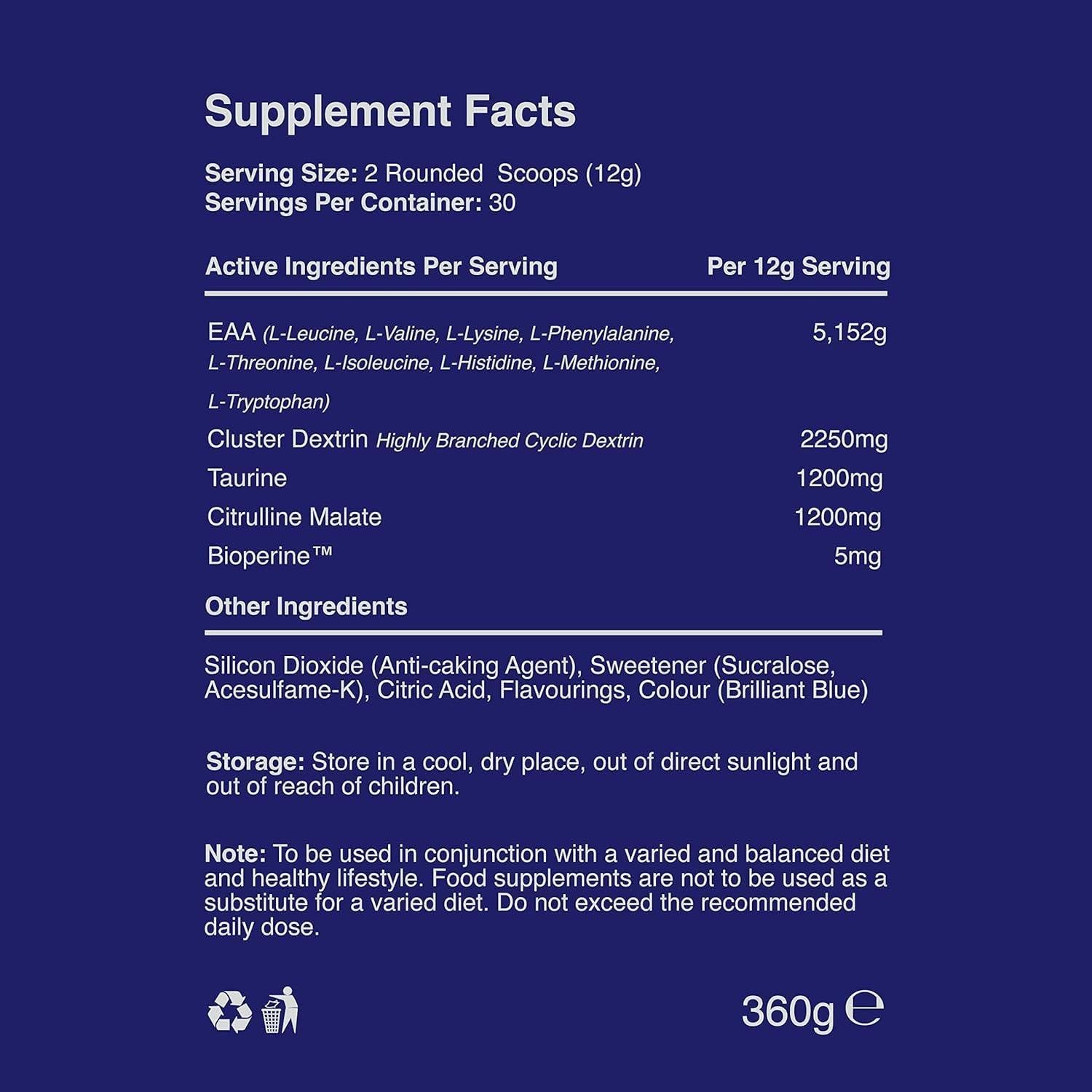 Warrior EAA Essential Amino Acids (30 Lần dùng) -  Intra Workout, Chứa EAAS Phục Hồi Cơ, Hỗ Trợ Tập Luyện