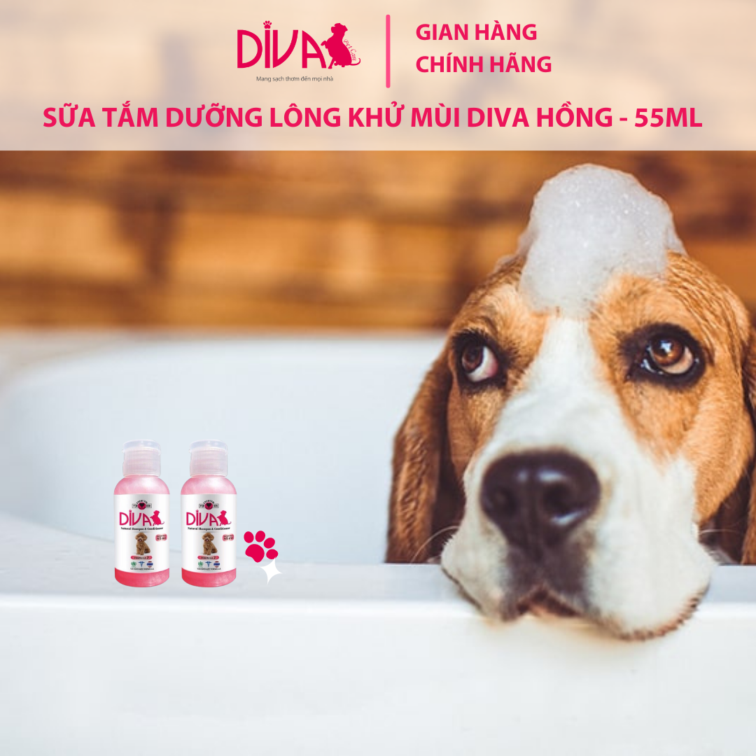 SỮA TẮM CHÓ DƯỠNG LÔNG KHỬ MÙI DIVA HỒNG 55ML (DIVA FORMULA 2)