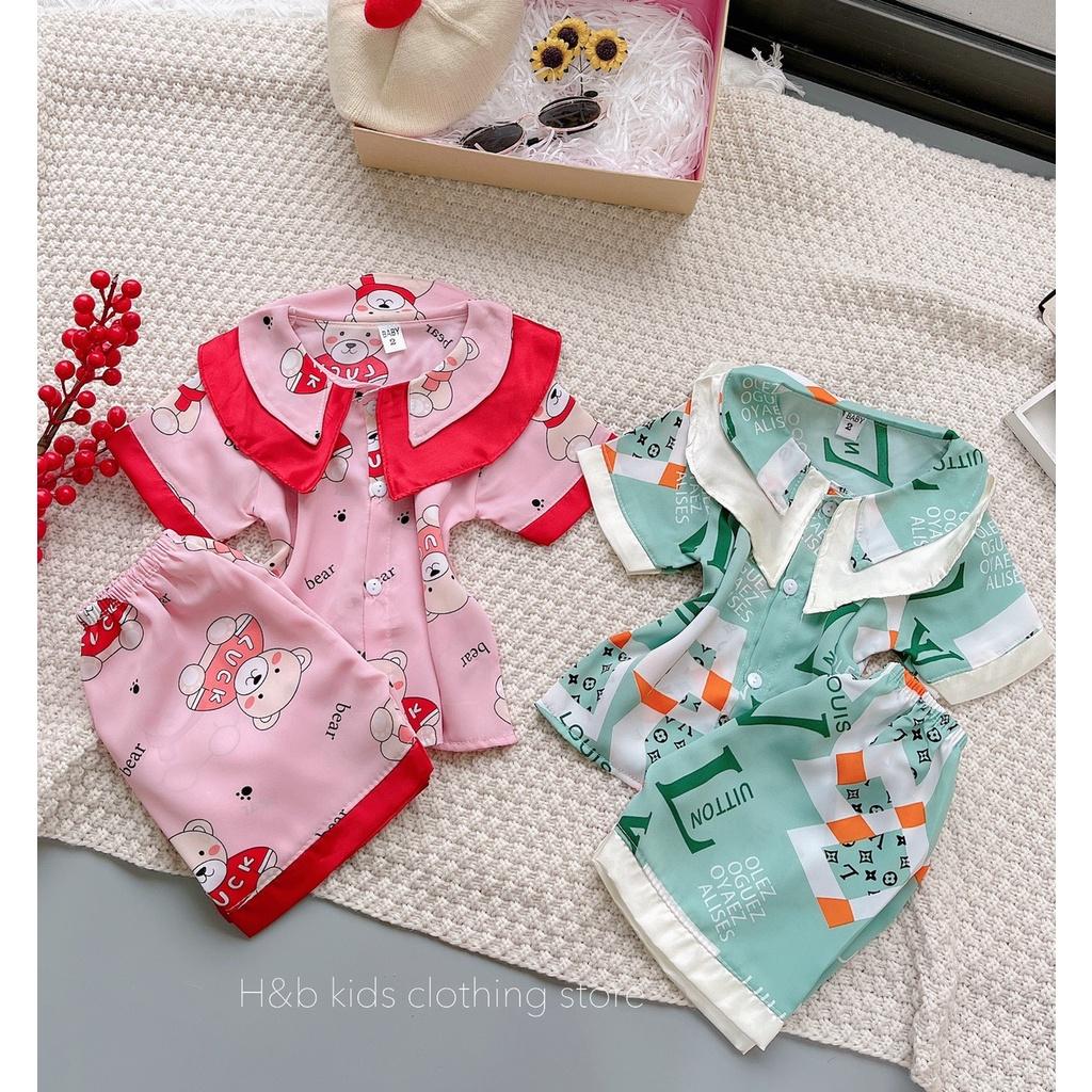 Đồ bộ bé gái, bộ pijama ngắn tay cho bé gái size 5-17kg chất lụa satin mềm mát