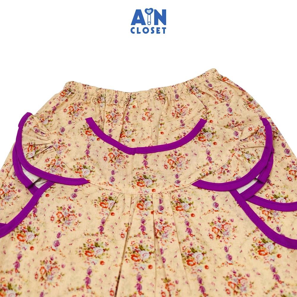 Bộ quần áo Lửng bé gái hoạ tiết Hoa Dại viền Tím Cotton - AICDBG8GT2HK - AIN Closet