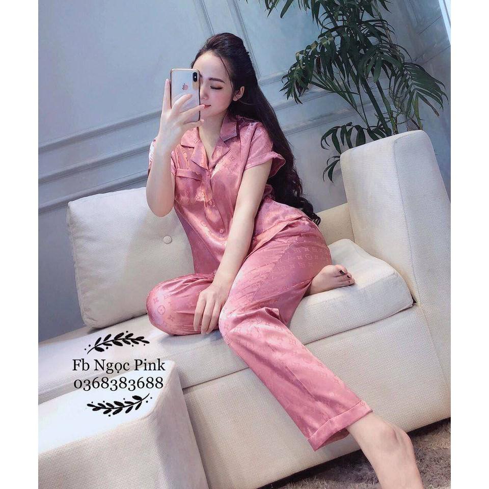 Bộ Pijama Cao Cấp Chất Lụa Gấm Tay cộc - Quần Dài