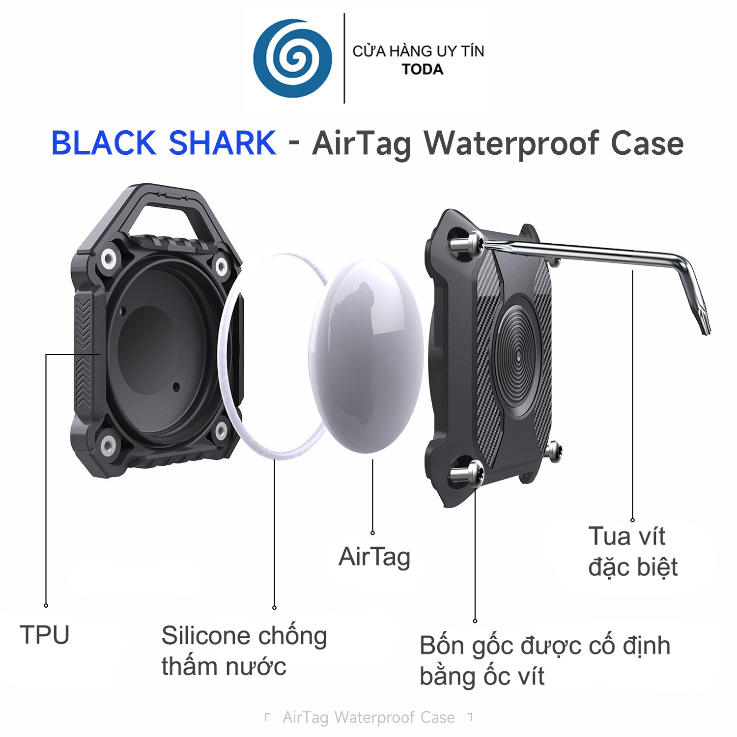 Ốp Bảo Vệ Toàn Diện Chống Nước Chống Va Đập Black Shark cho AirTag - Hàng Chính Hãng