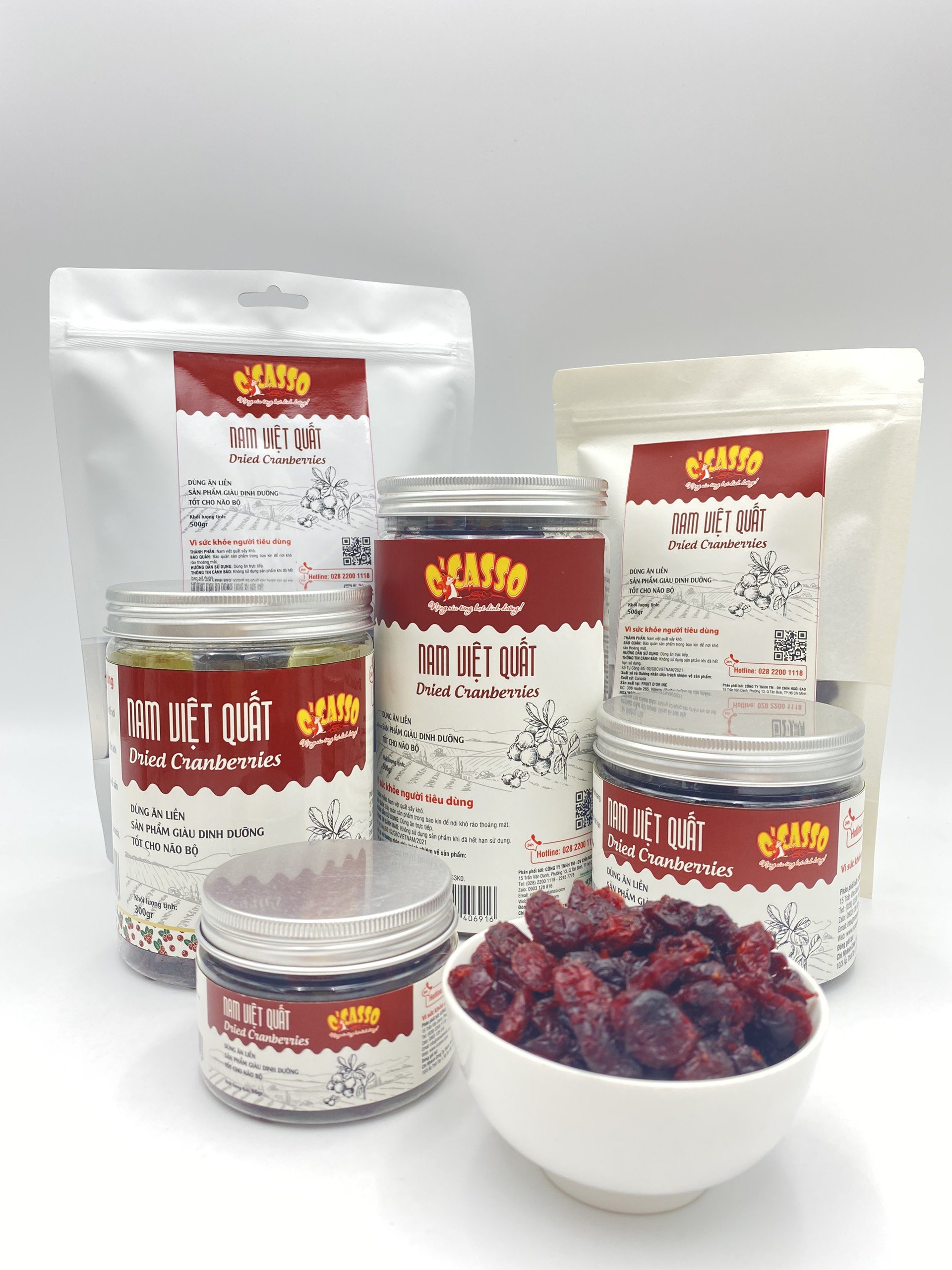 (Canberries) Nam Việt Quất sấy dẻo 100% nhập khẩu Canada _ thương hiệu O'Casso_có nhiều vitamin và các khoáng chất thiết yếu. Hộp 250g