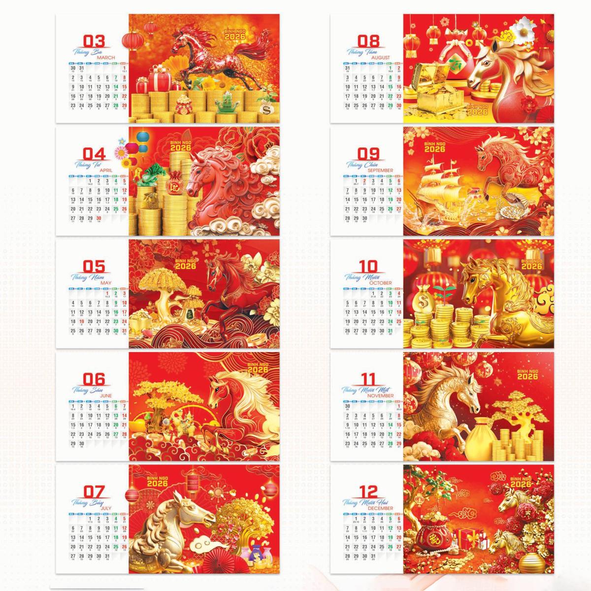 Lịch Để Bàn 2 Lò Xo - Bính Ngọ Phát Tài - NST 81B