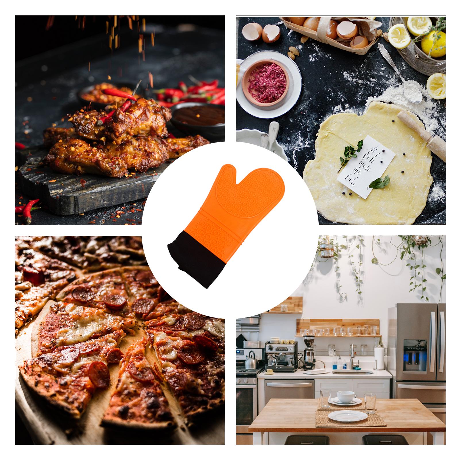 Găng tay cách nhiệt, chống trượt có lớp lông bên trong mang khi tiếp xúc với lò vi sóng, lò nướng