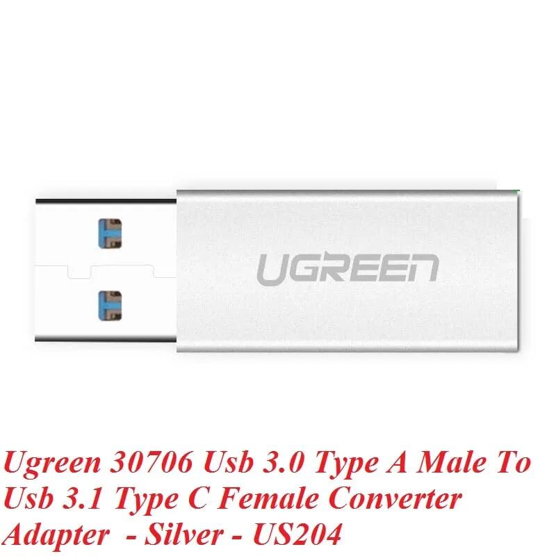 Ugreen UG30706US204TK usb 3.0 type a đực ra usb 3.1 type c cái adapter màu bạc - HÀNG CHÍNH HÃNG