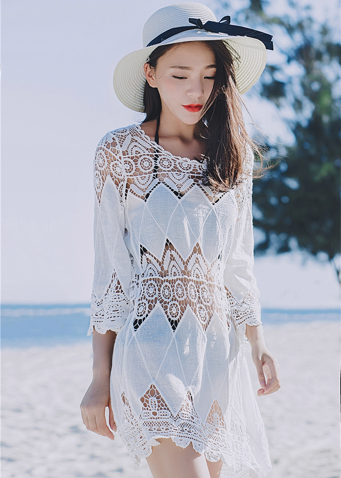 Áo ren lưới đi biển thời trang, mặc ngoài bikini, croptop, dáng lửng tay lỡ xinh xắn, mẫu cao cấp mới 2020 | AR003
