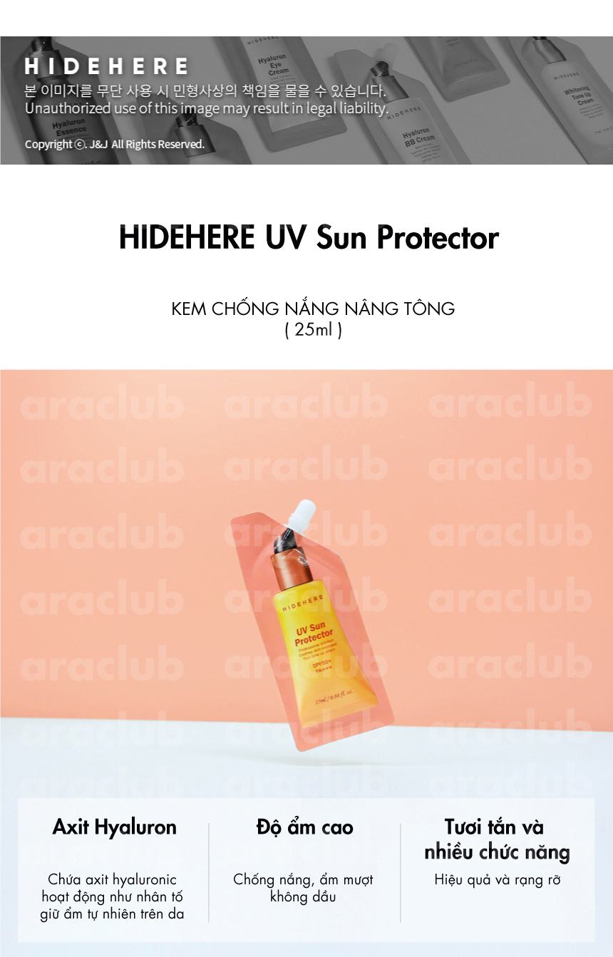 Kem chống nắng Hidehere UV Sun Protector 50+ PA+++ 25ml