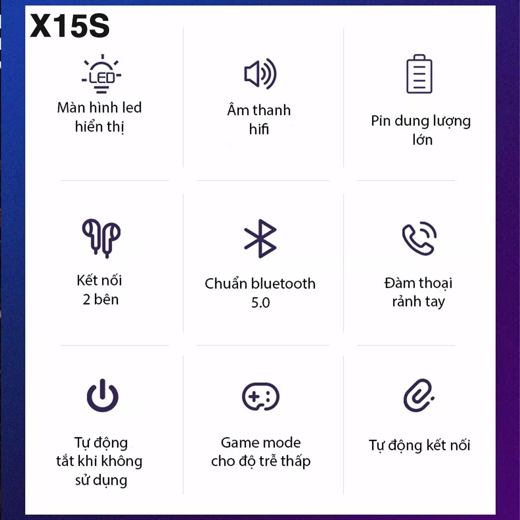 Tai nghe không dây gaming TWS X15/X15S bluetooth 5.0 công nghệ cảm biến chạm, không có độ trễ, thiết kế thể thao - Hàng chính hãng Vinetteam