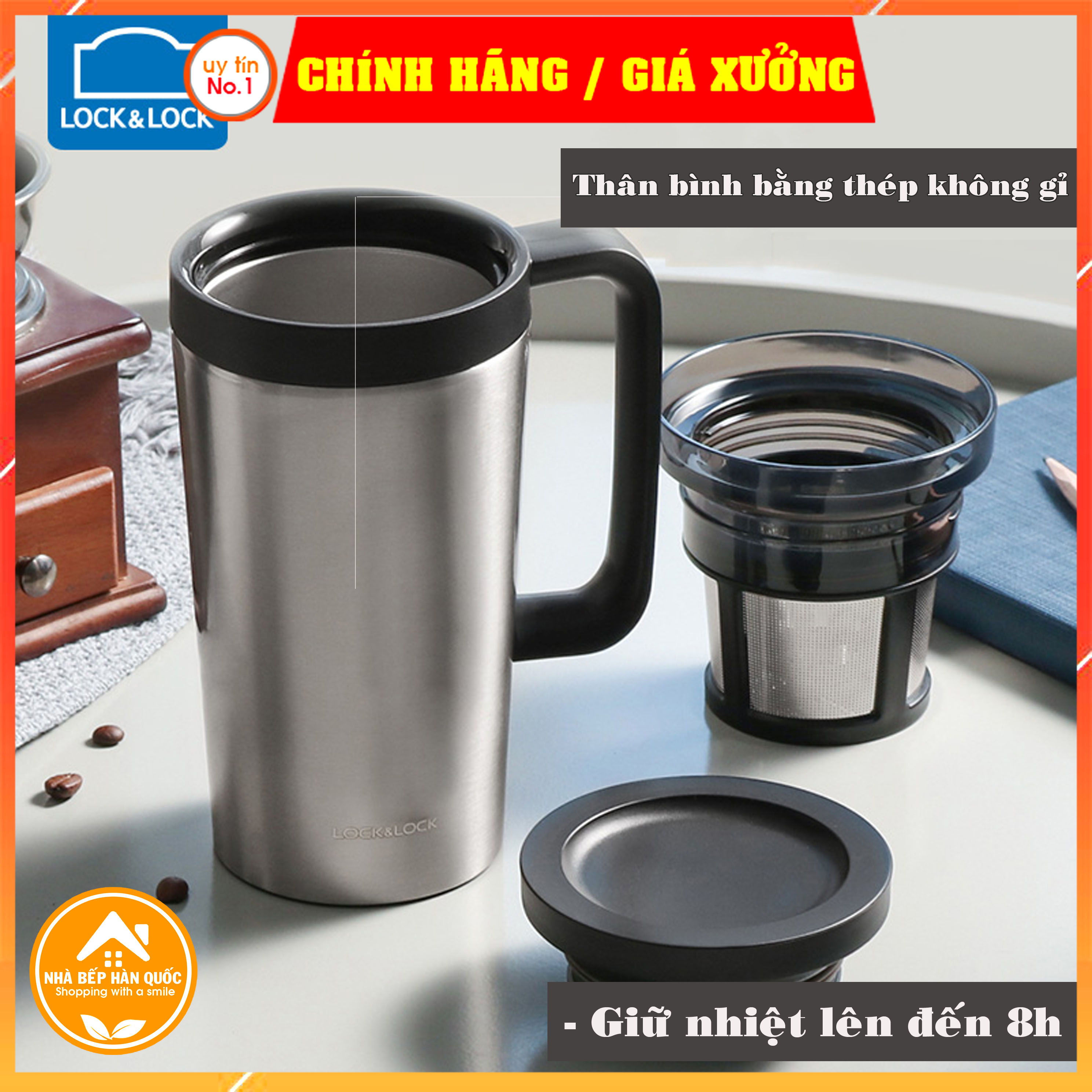 Ly giữ nhiệt có lọc bằng inox Lock&amp;Lock Coffee filter mug dung tích 580ml LHC4197