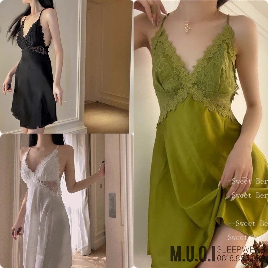 Váy ngủ sexy QUẢNG CHÂU-SX 112-Váy ngủ lụa phối ren kèm mút sexy hot hit QUẢNG CHÂU - hàng có sẵn(video+ ảnh)