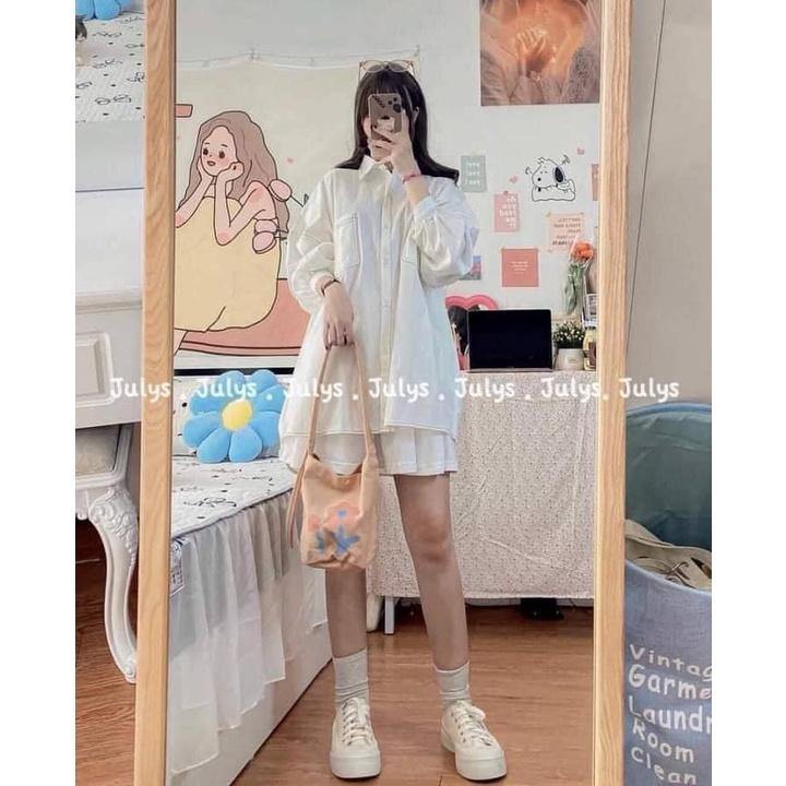 Áo Sơ Mi, Sơ Mi Nữ Fom Thụng OVersz, Chỉ Nổi Đen Trắng