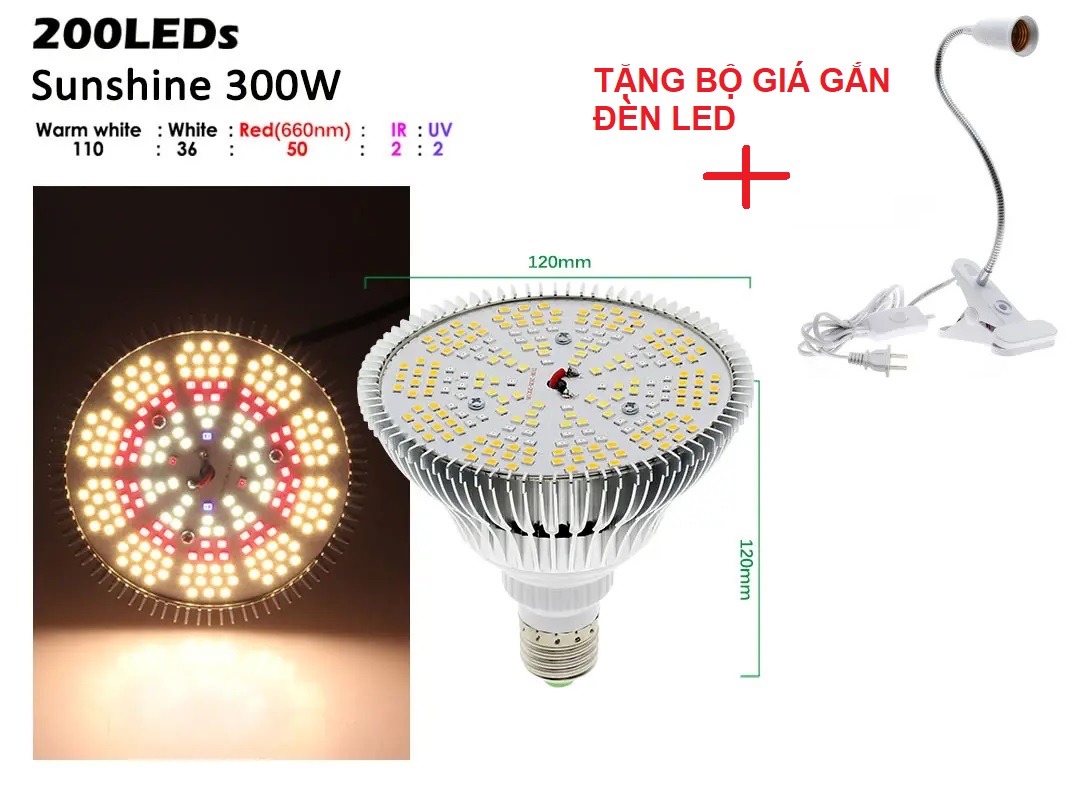 Đèn Led chống nước trồng cây trong nhà Terino D38FS (300W, Sunlight) - Hàng chính hãng