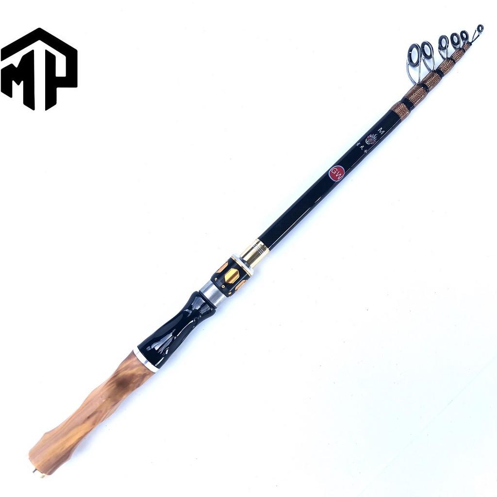 Cần câu lure GW rút gọn 55cm cán gỗ thật 100% , cần bỏ cốp xe tiện lợi