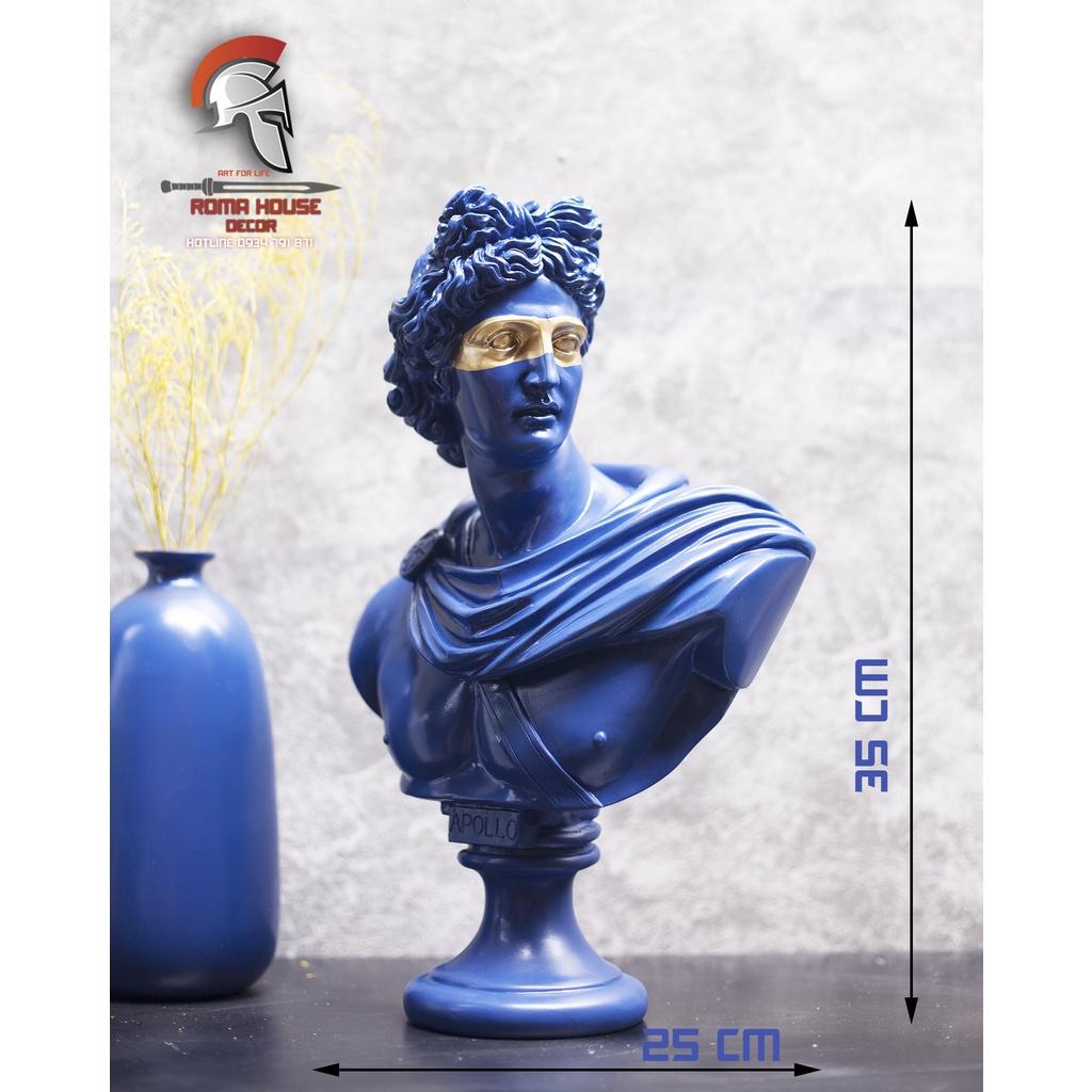 Tượng cổ điển Hy lạp Apollo cao 35cm màu xanh dương trang trí nhà cửa showroom