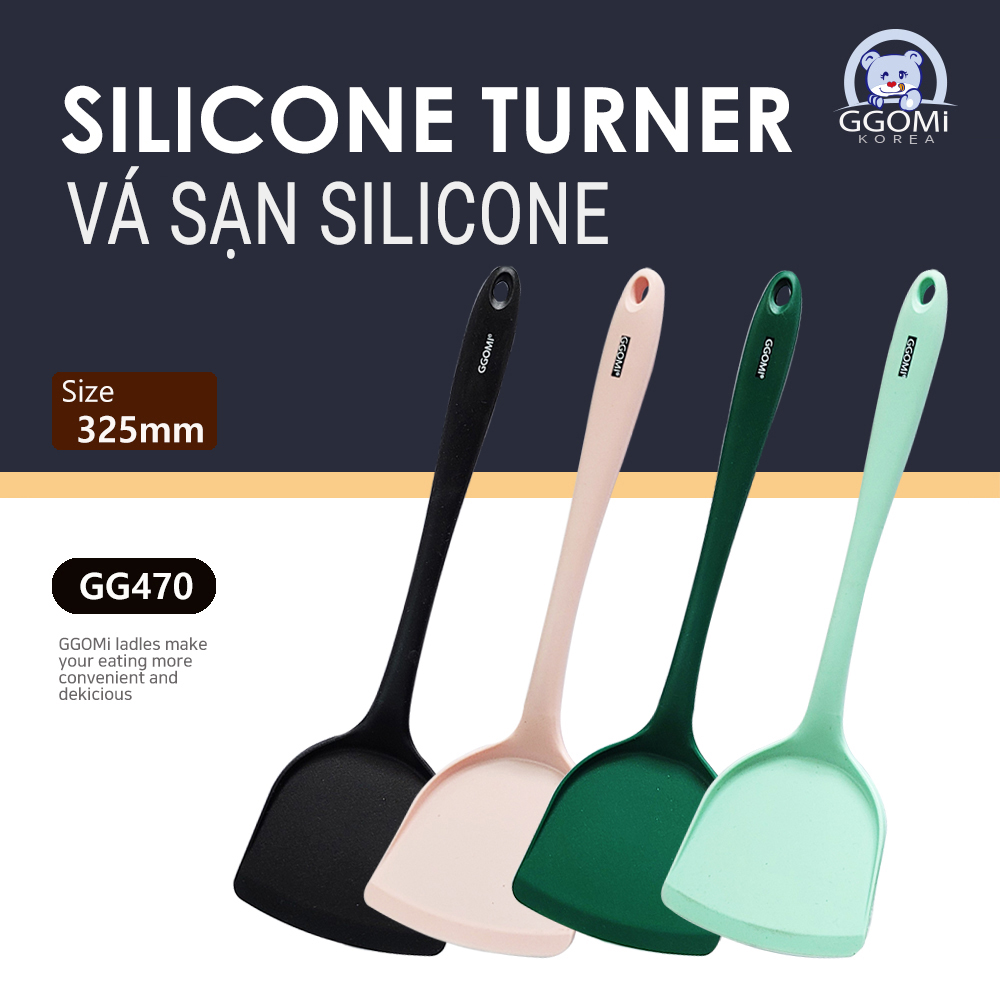 [HÀNG CHÍNH HÃNG]Vá sạn/Xẻng đảo lật thức ăn silicone an toàn sức khỏe, 4 màu sắc sặc sỡ dài 33cm GGOMi Hàn Quốc GG470