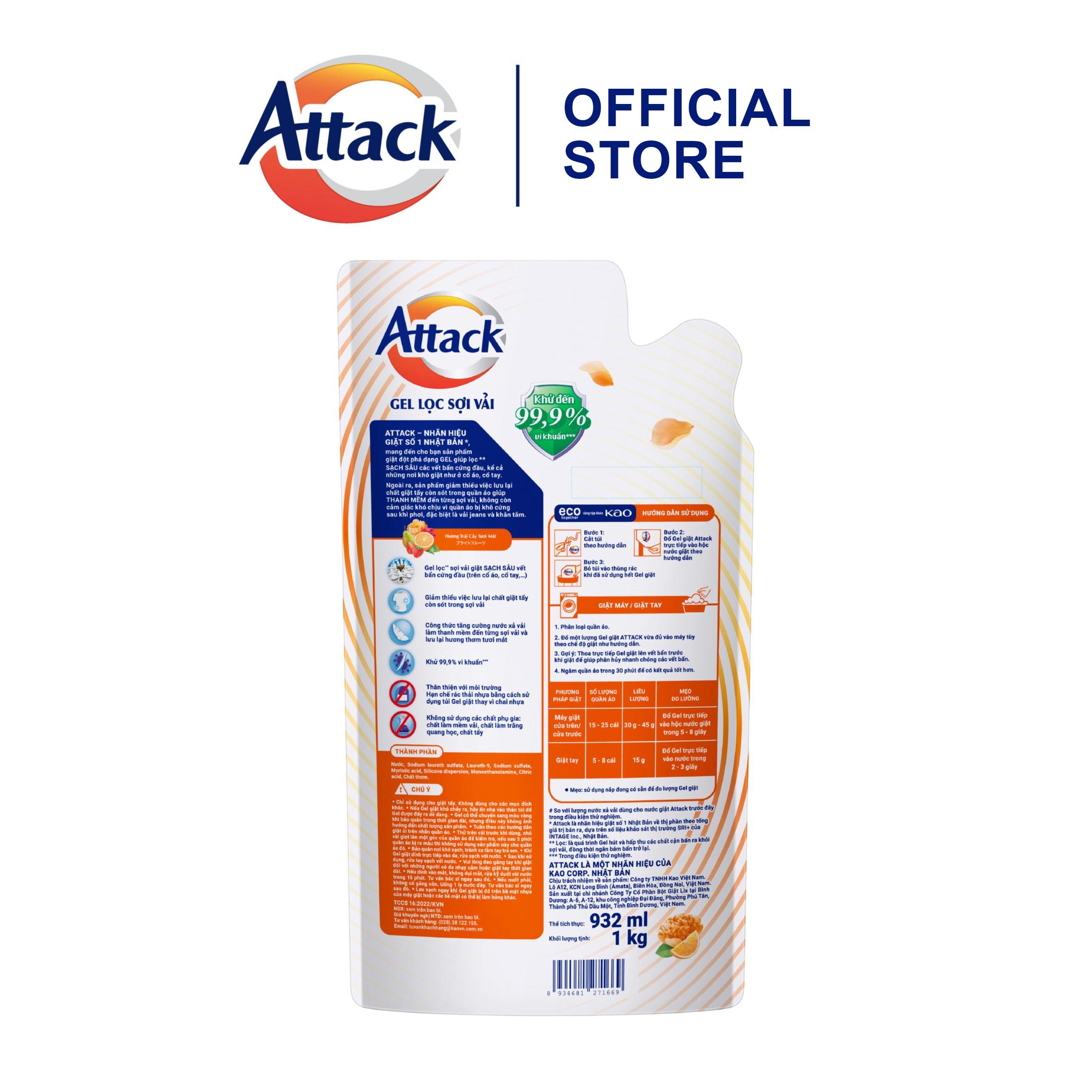 Gel Giặt Attack Hương Trái Cây Tươi Mát Túi 1Kg