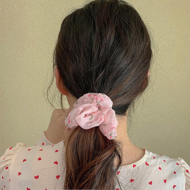 Sét 2 dây buộc tóc voan cherry Scrunchies tinh tế vòng lớn HD43