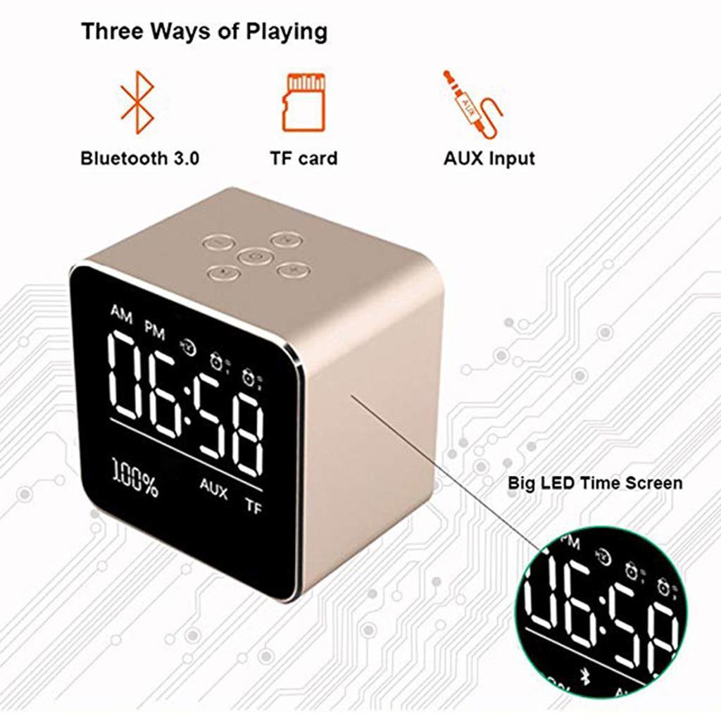 V9 Wireless Metal Mini Bluetooth Speaker Alarm Clock LCD Screen Gray