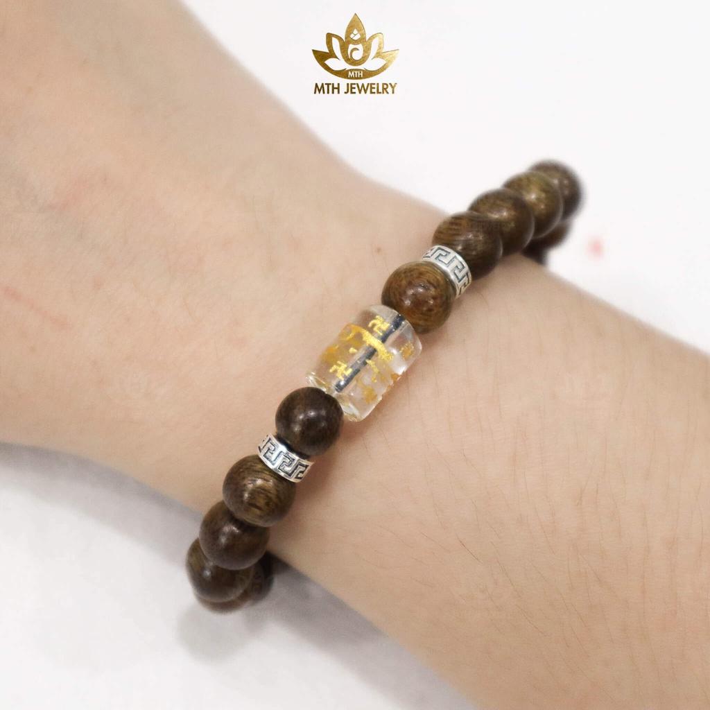 Vòng Trầm Hương Tròn Đơn Đính Đá Trụ Ngọc OMANI Trợ Mệnh Size 6/7/8/10mm - Đá Phong Thủy - May Mắn & Tài Lộc