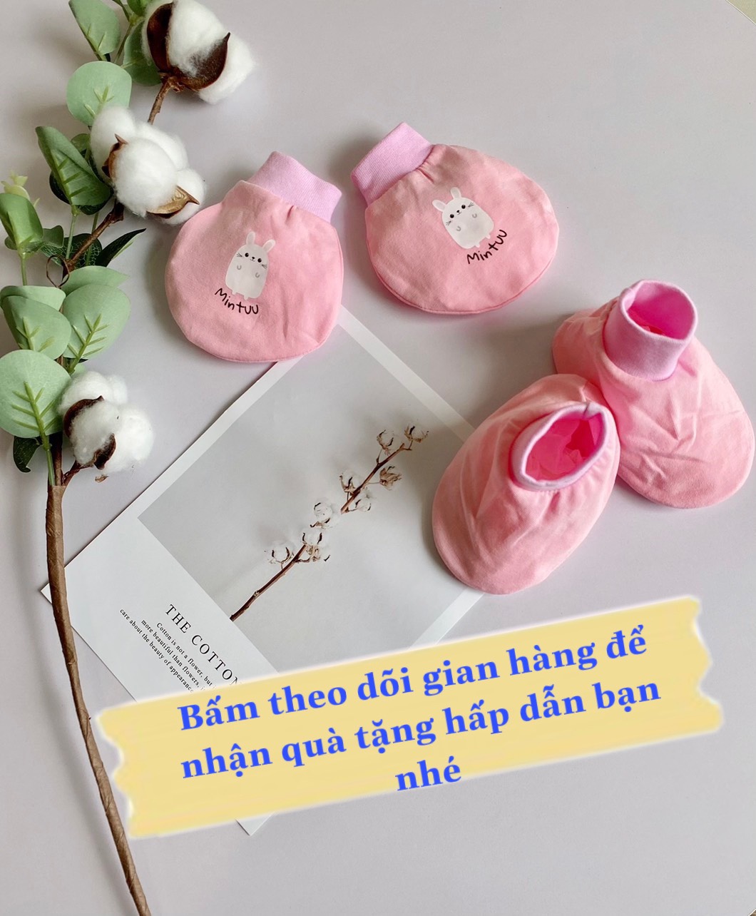 Bao tay bao  chân sơ sinh cổ bo thương hiệu MINTUU FIRST CHOICE, chất liệu vải 100% cotton 4 chiều