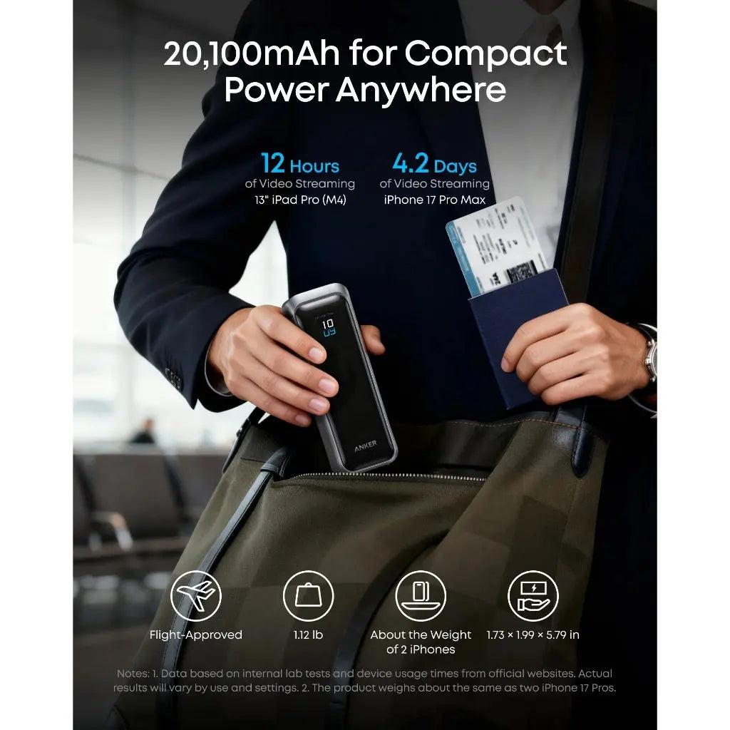 Sạc dự phòng Anker Prime 2C1A 20000mah Đen (Black) A110B - Hàng Chính Hãng