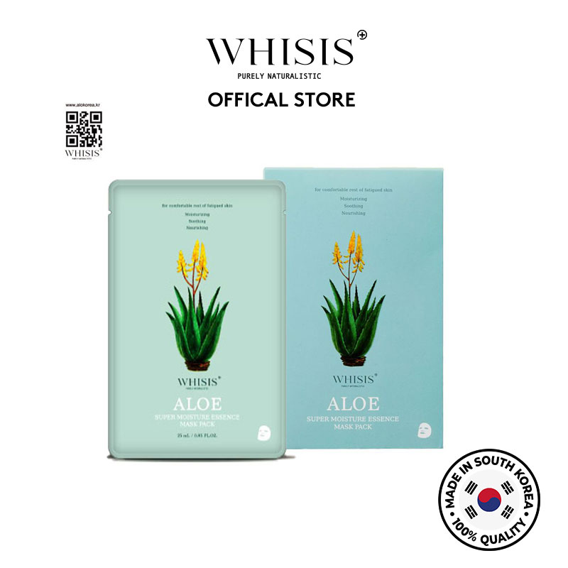 Hộp 10 Mặt nạ tinh chất Nhụy hoa Lô hội WHISIS Aloe Super Moisture Esssence Mask Pack