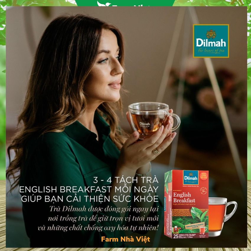 (Combo 2 hộp) Trà Dilmah English Breakfast 50g (Túi bạc đặc biệt) 25 túi x 2g Trà Buổi Sáng - Tuyệt vời để khởi đầu một ngày mới