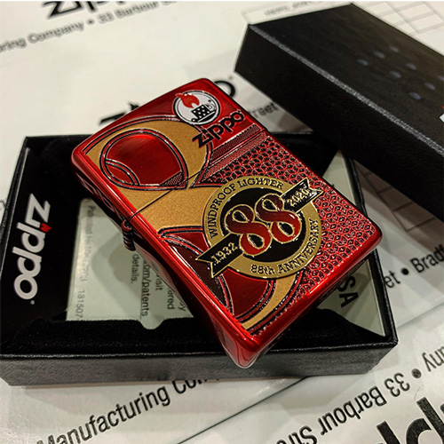 Bật lửa Zippo 88Th Anniversary Asia Red Color Clear Coating – Bản Đỏ Bóng Kỷ Niệm 88 Năm Ra Đời Bật Lửa – ZA-2-147B