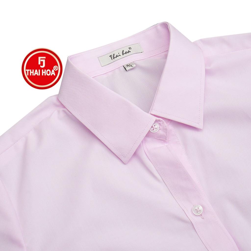 Áo sơ mi nữ Thái Hòa 047-03-01 vải cotton mềm mại thoáng mát màu hồng