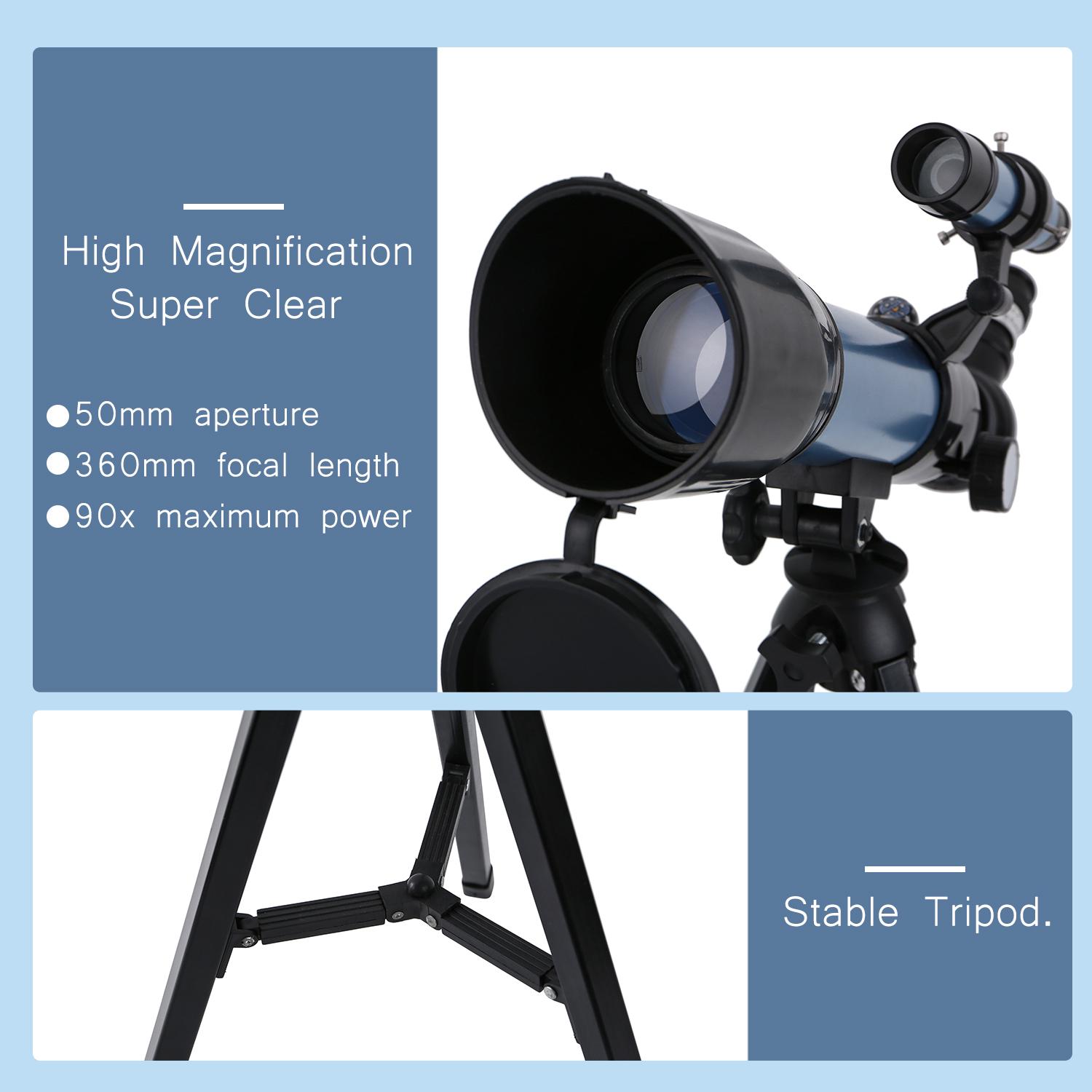 Astronomical Telescope 90X HD Monocular Telescope Refractor Spotting Scope Beginner Kids Telescope with 5×24 Finder